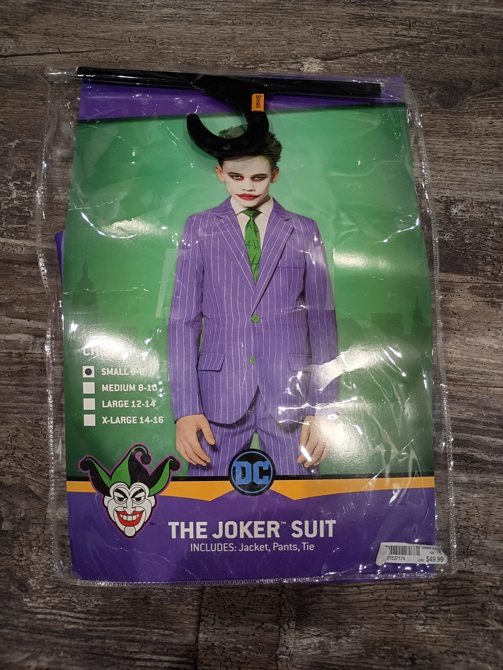 DC The Joker Purple Pinstripe Suit - Jacket, Pants & Tie - Boys Size 6